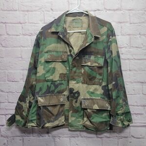 Military Camo Field Jacket Sz Small Short Woodland Poplin Ripstop USA Army *READ